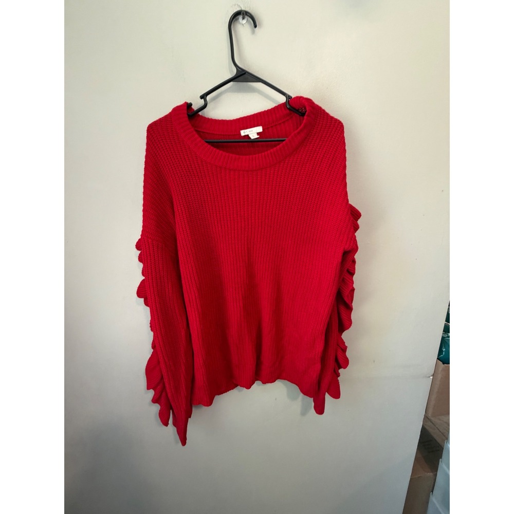 EST. 1946 Womens Red Ruffle Sleeve Chunky Knit Sweater Size Large RN37080